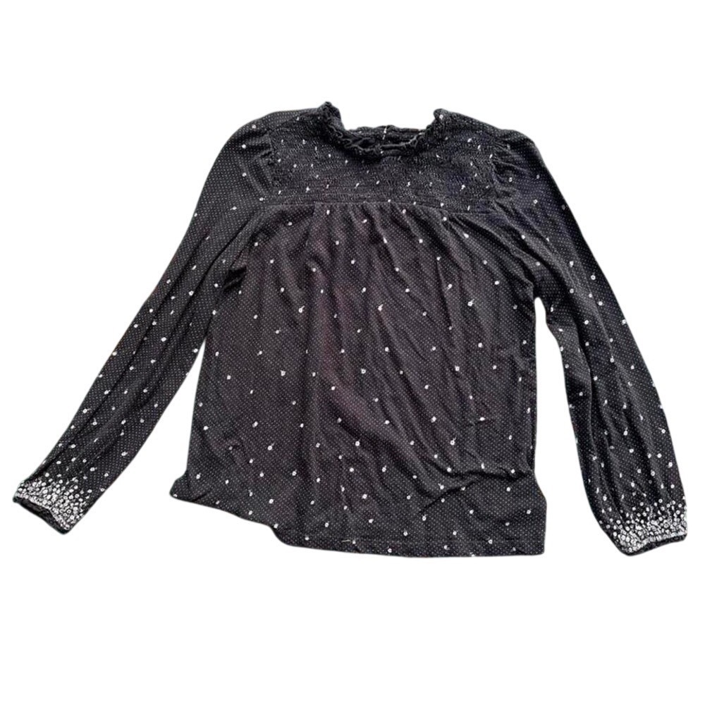 Lucky brand Black & white polka dot blouse with ruffle‎ collar and long sleeve